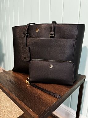 Tory Burch Black Saffiano Leather Tote with Matching Wristlet